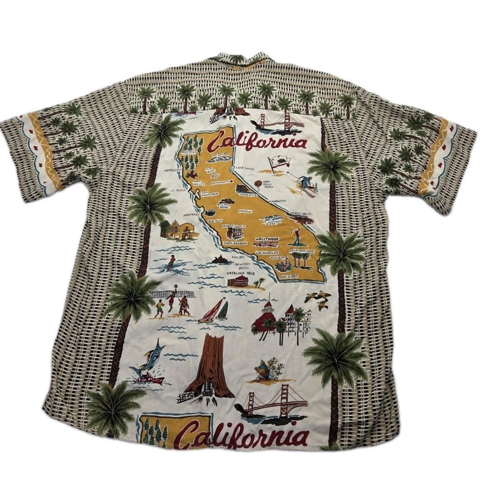 Vintage Reyn Spooner California Map Shirt Men L Rayon Hawaiian Aloha USA
